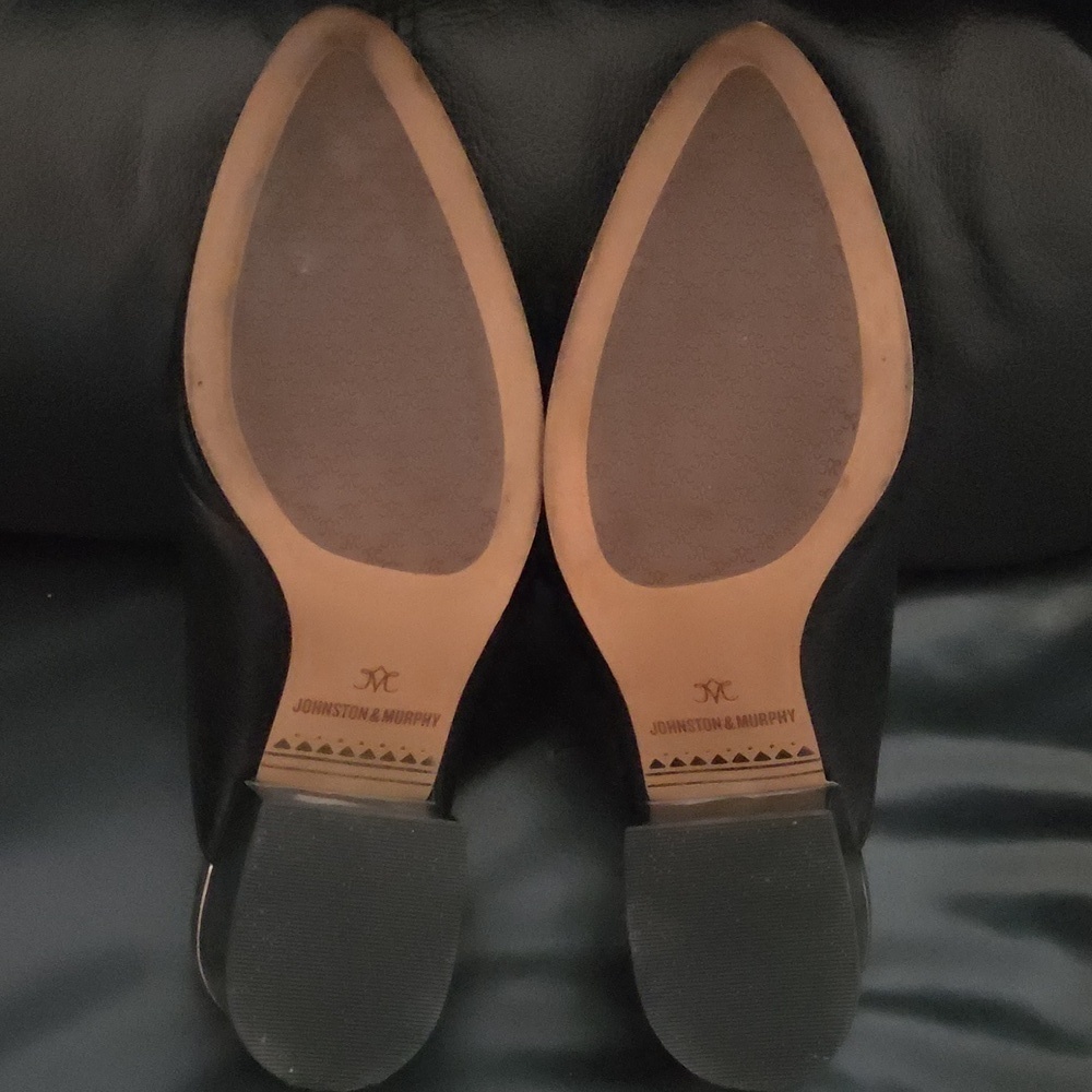Johnston & Murphy Black 100% Leather Mules Slip On Block Heel 2.5 Shoe SZ 7.5 US - Picture 10 of 11
